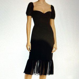 Aidan Mattox Sz 4 Black Cocktail Evening Dress Sheath Pouf zipper Sleeve Midi